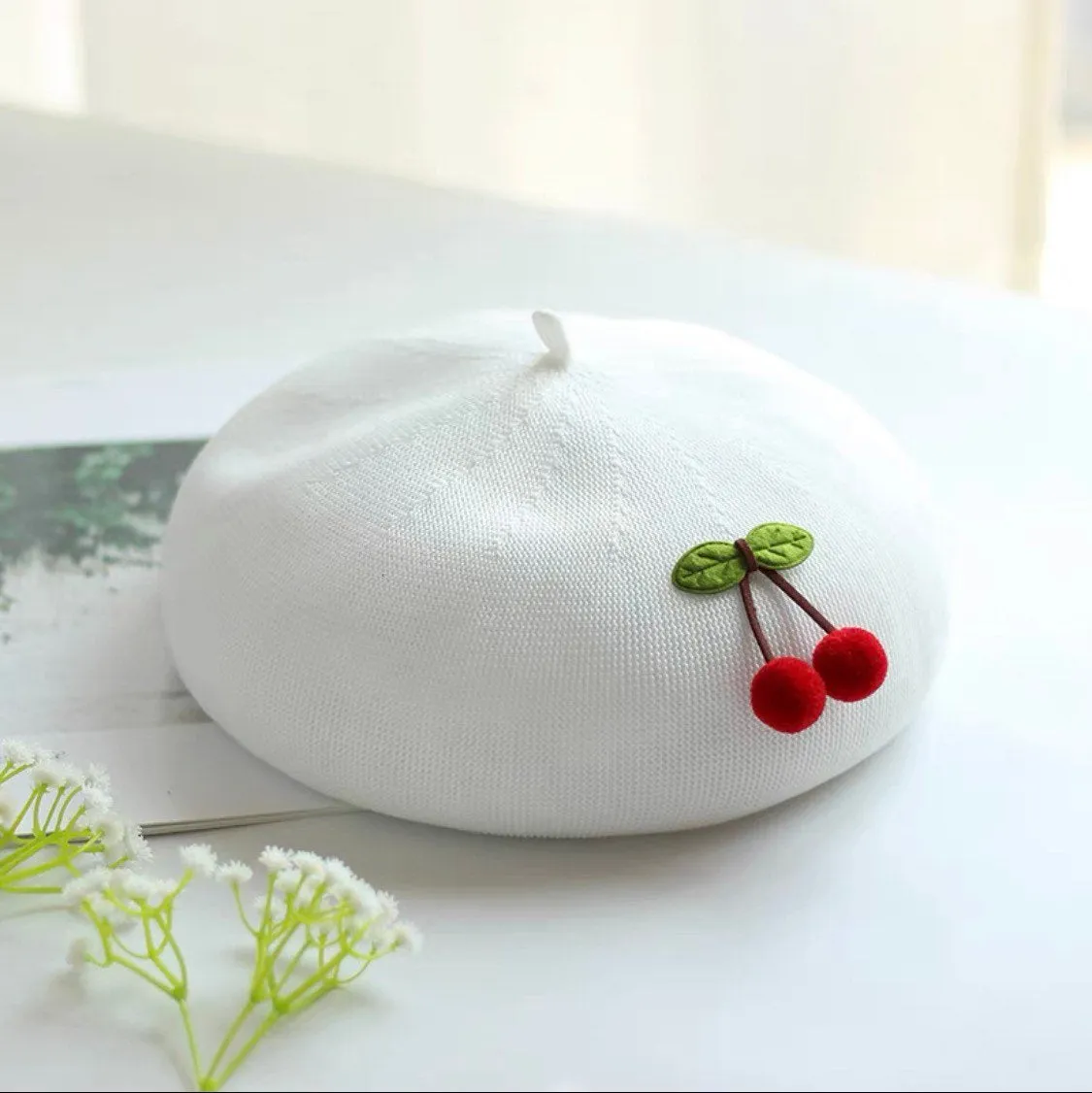 Cherry Beret Hat for Women and Girls