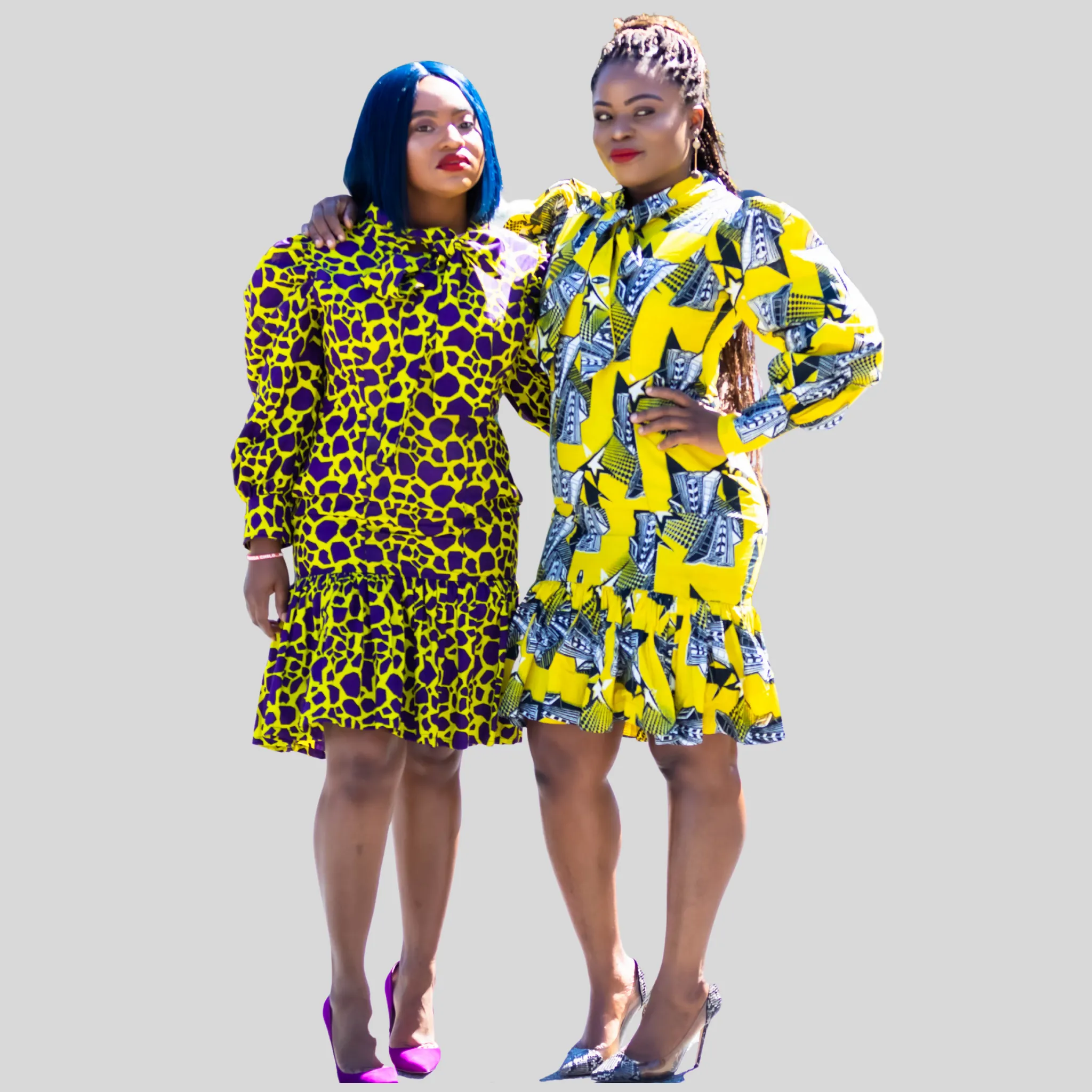 Yellow and Purple puff sleeve Ankara dress